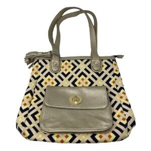 Spartina 449 Daufuskie Island Linen Leather Shoulder Bag Navy Geo Print